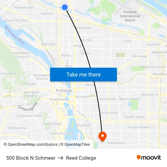 500 Block N Schmeer to Reed College map