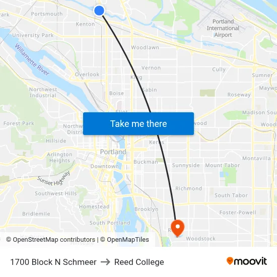 1700 Block N Schmeer to Reed College map