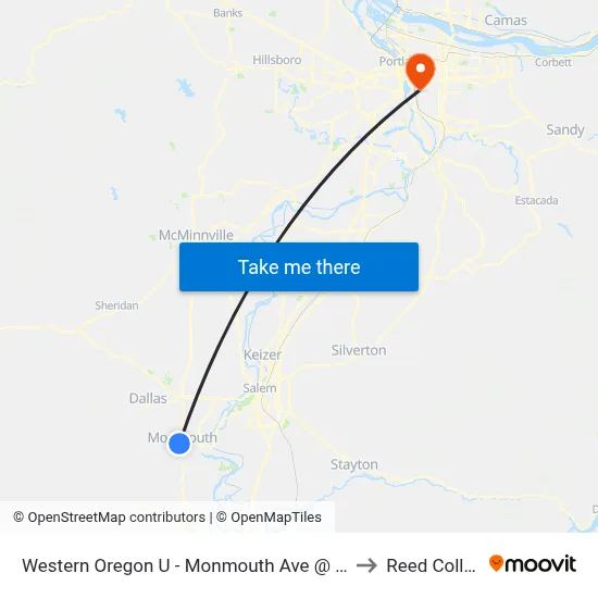Western Oregon U - Monmouth Ave @ Church to Reed College map