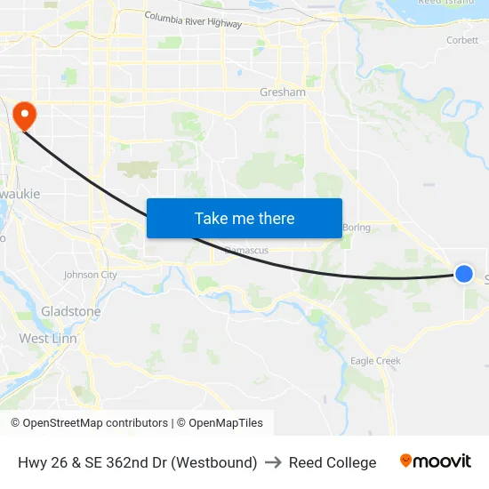 Hwy 26 & SE 362nd Dr (Westbound) to Reed College map