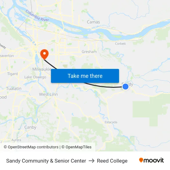 Sandy Community & Senior Center to Reed College map