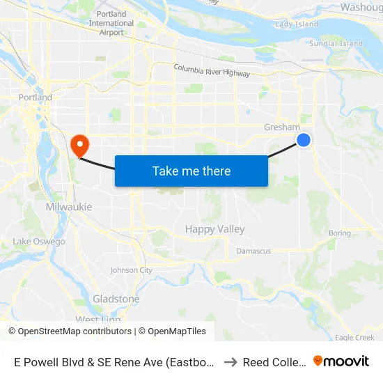 E Powell Blvd & SE Rene Ave (Eastbound) to Reed College map