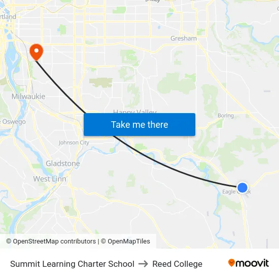 Summit Learning Charter School to Reed College map