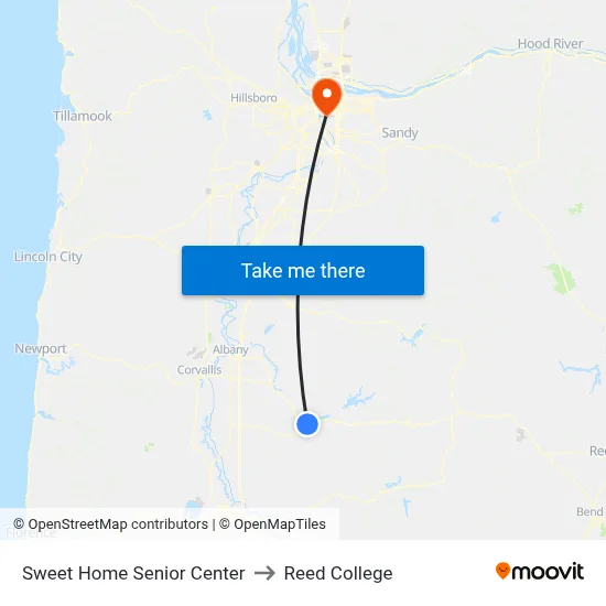Sweet Home Senior Center to Reed College map
