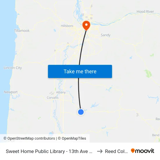 Sweet Home Public Library - 13th Ave & Kalmia St to Reed College map