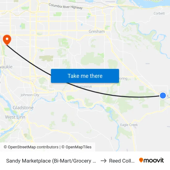 Sandy Marketplace (Bi-Mart/Grocery Outlet) to Reed College map