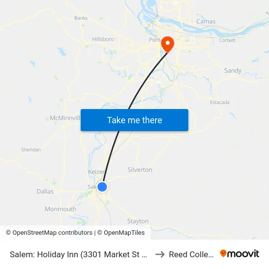 Salem: Holiday Inn (3301 Market St Ne) to Reed College map
