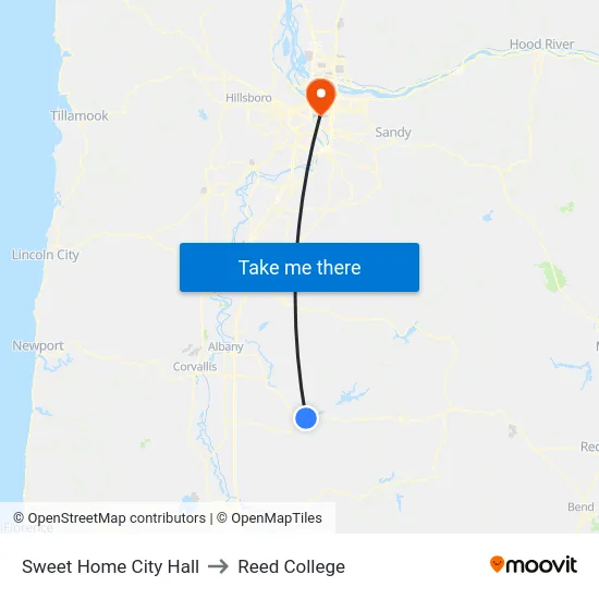 Sweet Home City Hall to Reed College map