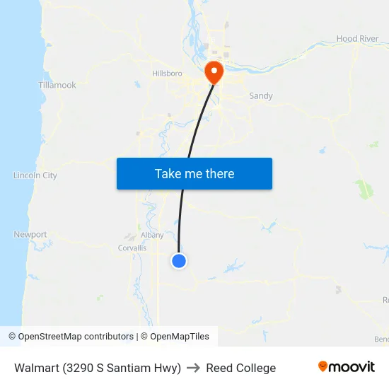 Walmart (3290 S Santiam Hwy) to Reed College map