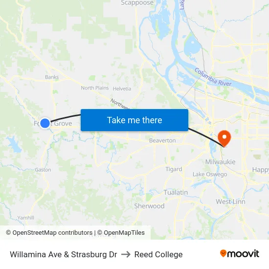Willamina Ave & Strasburg Dr to Reed College map