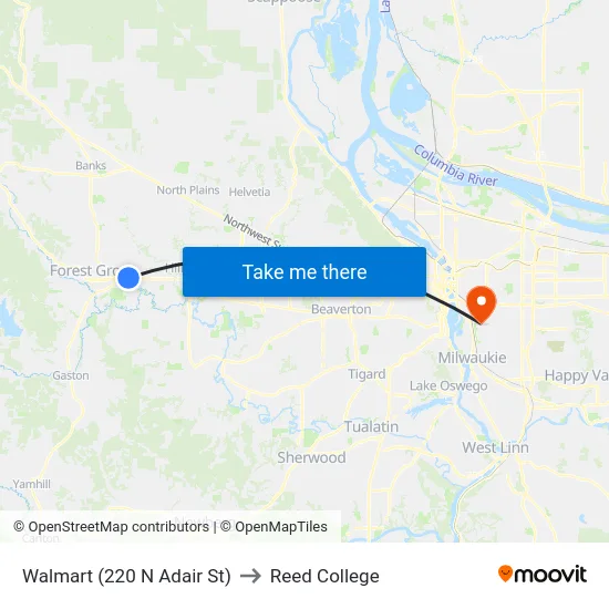 Walmart (220 N Adair St) to Reed College map