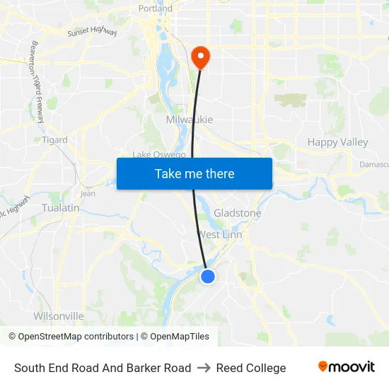 South End Road And Barker Road to Reed College map