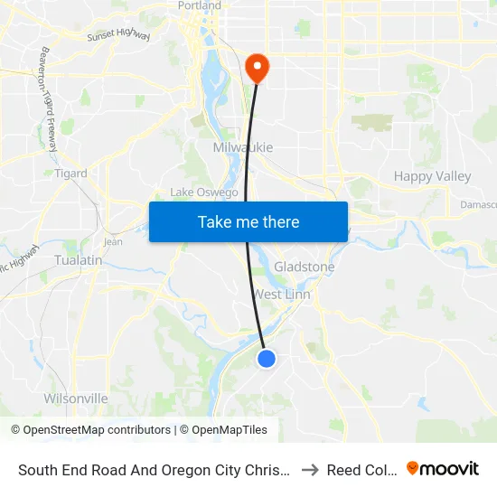 South End Road And Oregon City Christian Church to Reed College map
