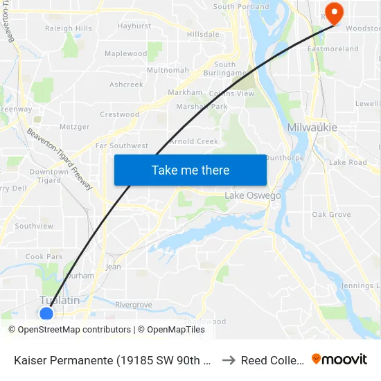 Kaiser Permanente (19185 SW 90th Ave) to Reed College map