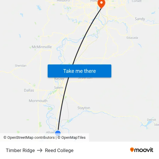 Timber Ridge to Reed College map
