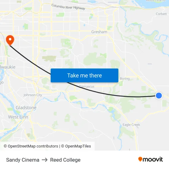 Sandy Cinema to Reed College map