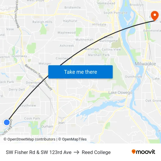 SW Fisher Rd & SW 123rd Ave to Reed College map