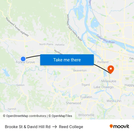 Brooke St & David Hill Rd to Reed College map