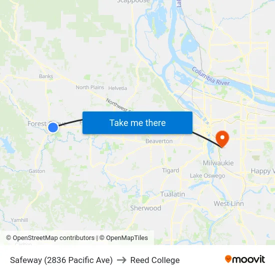 Safeway (2836 Pacific Ave) to Reed College map