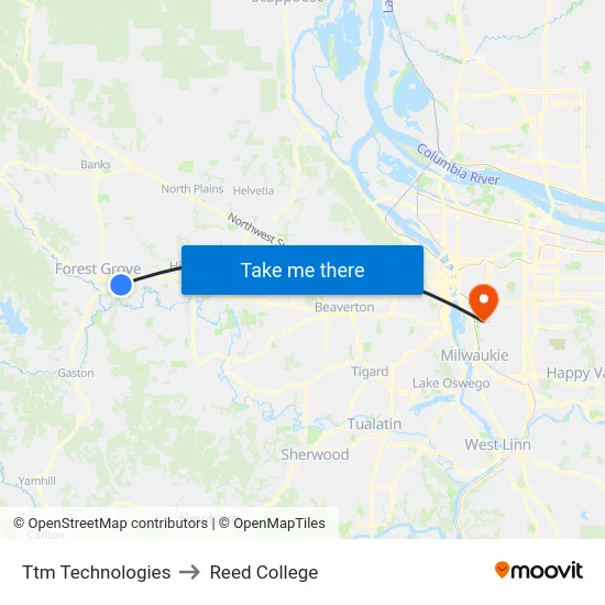 Ttm Technologies to Reed College map