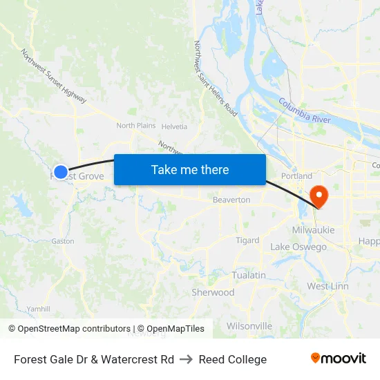 Forest Gale Dr & Watercrest Rd to Reed College map
