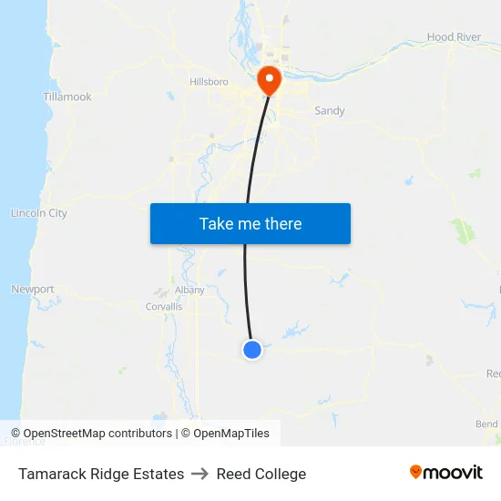 Tamarack Ridge Estates to Reed College map