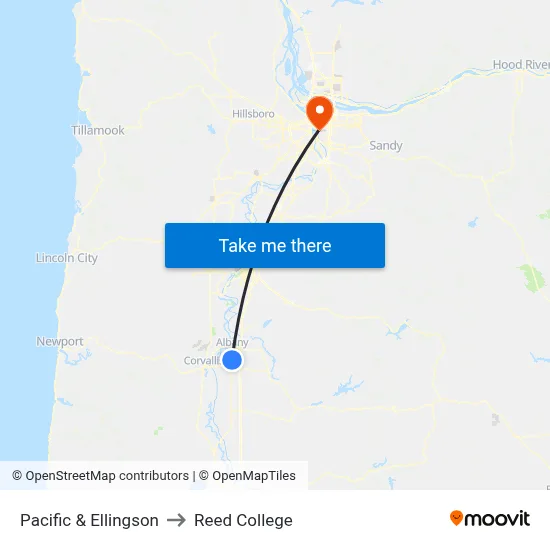 Pacific & Ellingson to Reed College map