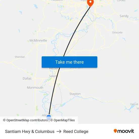 Santiam Hwy & Columbus to Reed College map