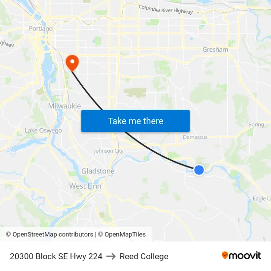 20300 Block SE Hwy 224 to Reed College map