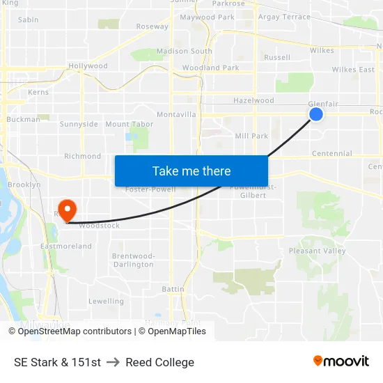 SE Stark & 151st to Reed College map