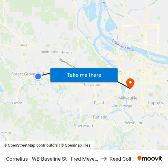 Cornelius - WB Baseline St - Fred Meyer (Tm 28) to Reed College map