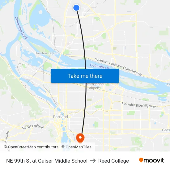 NE 99th St at Gaiser Middle School to Reed College map