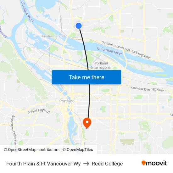 Fourth Plain & Ft Vancouver Wy to Reed College map