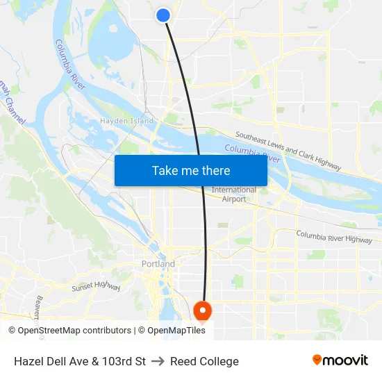 Hazel Dell Ave & 103rd St to Reed College map