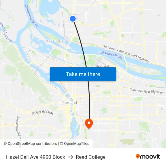 Hazel Dell Ave 4900 Block to Reed College map