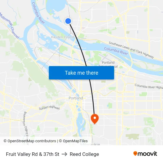 Fruit Valley Rd & 37th St to Reed College map