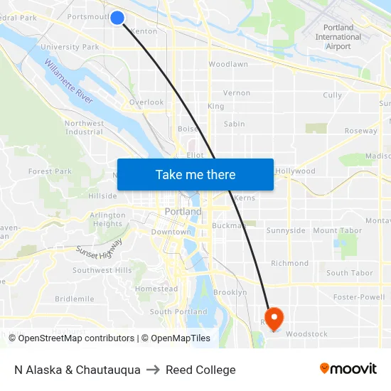 N Alaska & Chautauqua to Reed College map