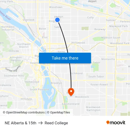 NE Alberta & 15th to Reed College map