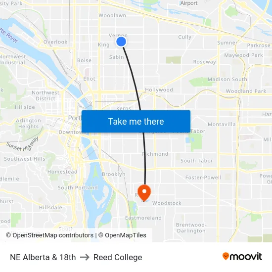 NE Alberta & 18th to Reed College map