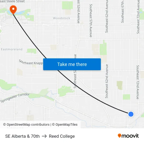 SE Alberta & 70th to Reed College map
