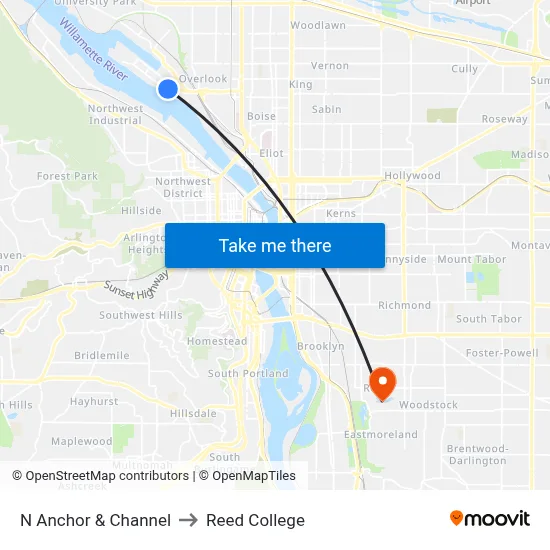 N Anchor & Channel to Reed College map