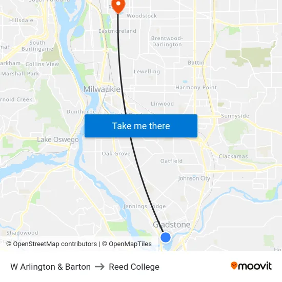 W Arlington & Barton to Reed College map