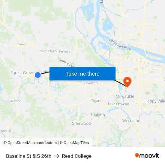 Baseline St & S 26th to Reed College map