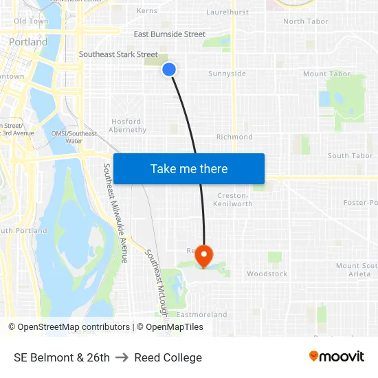 SE Belmont & 26th to Reed College map