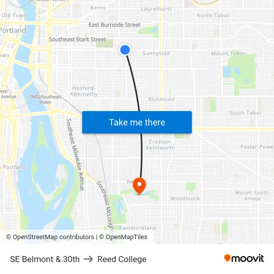 SE Belmont & 30th to Reed College map