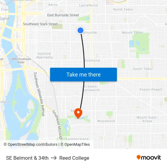 SE Belmont & 34th to Reed College map