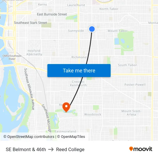 SE Belmont & 46th to Reed College map