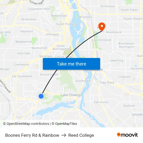 Boones Ferry Rd & Rainbow to Reed College map