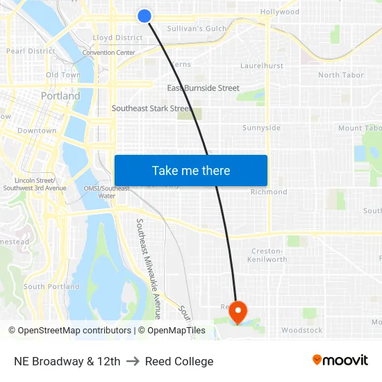 NE Broadway & 12th to Reed College map