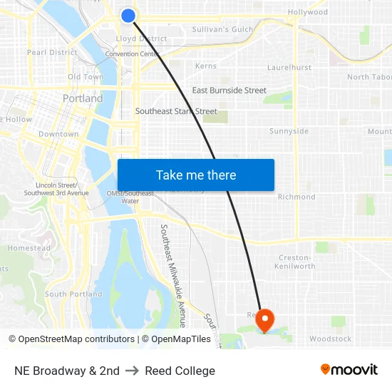 NE Broadway & 2nd to Reed College map